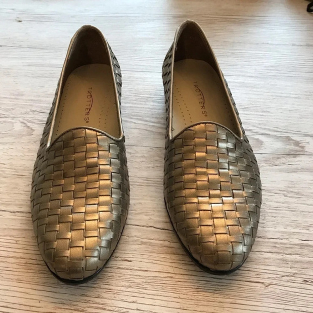 Trotters Vintage Liz Pewter Woven Leather Comfort Slip On Flats Loafers  7N